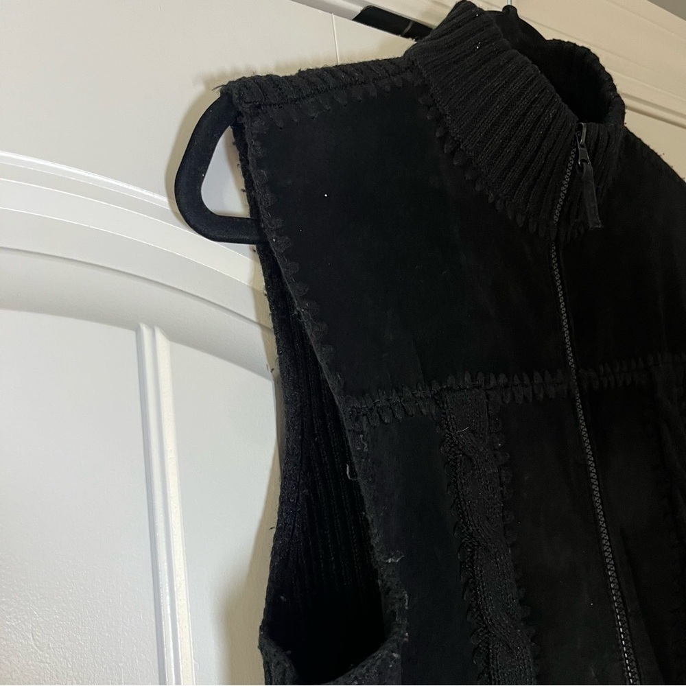 Vintage Black Suede Leather Zip Up Sleeveless Vest Size Large Western 90s Y2K - Picture 3 of 5
